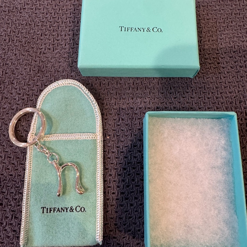 Authentic Tiffany & Co Elsa Peretti Sterling Silver Key Chain Initial “n”